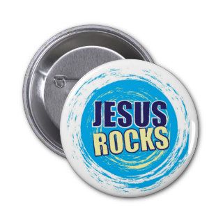 Jesus Rocks 7 Blue & Yellow Button