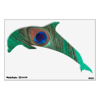 Green Peacock Feather Jumping Dolphin Wall Decal