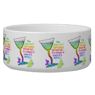 LARGE SNACK or PET BOWL, DISH   GLASS HALF FULL