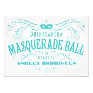 White and Turquoise Quinceanera Masquerade Invite