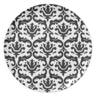 Black & White Vintage Damask Customize Background Dinner Plate