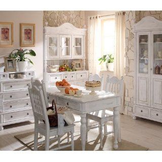 Massivholz Tisch im Landhaus Stil   inkl. Schubladen 80x180x90   Antik weiß vanillefarben Küche & Haushalt