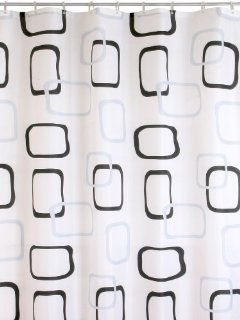 Duschvorhang Bad Textil Design " Quadro " 180 x 200 cm verschwommene Quadrate in schwarz und grau auf weißem Hintergrund Textilduschvorhang Stoff inkl. Duschringe Küche & Haushalt