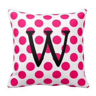 Letter W on White Pink Polka Dots Throw Pillows