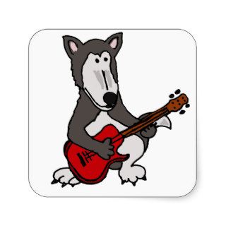 XX  Funny Wolf Playing Guitar Square Stickers