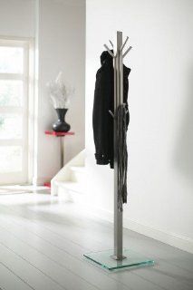 Design Garderobe Standgarderobe H 185 cm mit Glas Standfuß Garderobenständer aus Edelstahl Küche & Haushalt