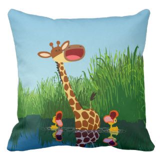 Cute Cartoon Giraffe and Ducklings Pillow