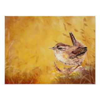 Cute Watercolor Wren Bird Painting Poster