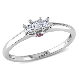 Miadora 10k White Gold Diamond and Pink Sapphire Ring Miadora Gemstone Rings