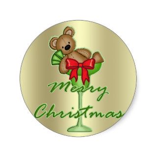 Merry Christmas Margarita Cute Cocktail Bear Bow Sticker