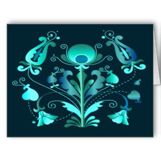 Beautiful Russian Aqua Floral Pattern Greeting Card