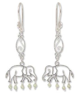 Peridot dangle earrings, 'Elephant Glitz'   Artisan Crafted Sterling Silver and Peridot Dangle Earrings Jewelry