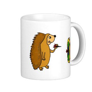 VV  Funny Hedgehog Throwing Darts Cartoon Coffee Mug