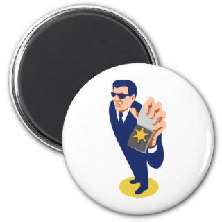 secret agent showing id badge retro fridge magnets