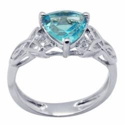 De Buman 18K Gold and Silver Blue Triangle Prong set Topaz and Cubic Zirconia Ring De Buman Gemstone Rings