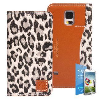 Wetherby Samsung Galaxy S5 Leather Case   [ Premium Basic / Snow Leopard ] 100% Handmade Genuine Leather Case with Ehanced HD Screen Protector /w ID Pockets for Samsung Galaxy S5 Cell Phones & Accessories