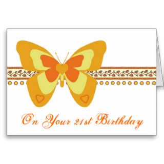 On Your 21st Birthday, yellow & orange butterfly Greeting Cards