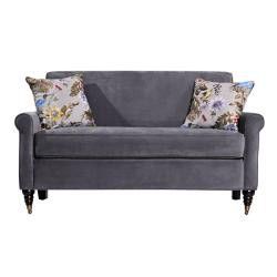 angeloHOME Harlow Silver Gray Velvet Sofa with Decorative Pillows ANGELOHOME Sofas & Loveseats