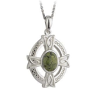 [CJS44788] Connemara Marble Celtic Cross on Round Surround Jewelry