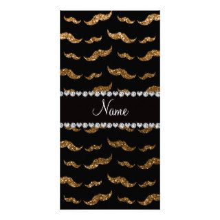 Personalized name gold glitter mustaches photo card template