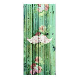 Funny Vintage Floral Mustache Green Beach Wood Rack Card Design