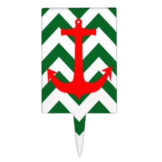 Christmas Red Nautical Anchor Green Chevron Cake Toppers