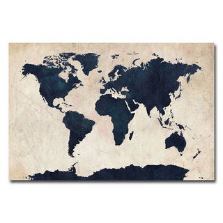 Michael Tompsett 'World Map   Navy' canvas art Trademark Fine Art Canvas