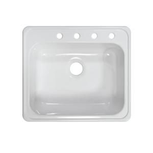 Lyons Industries Style X Top Mount Acrylic 22x25x9 4 Hole Single Bowl Kitchen Sink in White DKS01X4