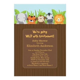 Cute Jungle Safari Animals Baby Shower Invitations