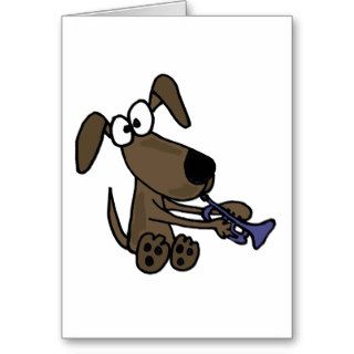 XX  Funny Puppy Dog Playing Trumpet Cartoon Greeting Cards