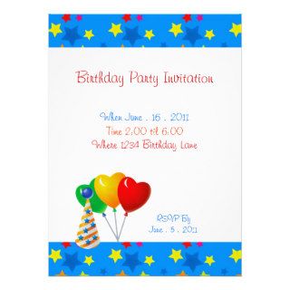 Birthday Party Stars Balloons Invitation