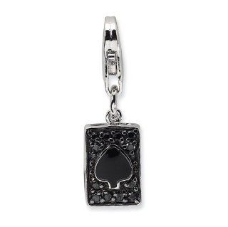 Sterling Silver CZ & Enameled Spade Card w/Lobster Clasp Charm Jewelry
