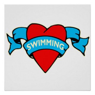 I heart swimming tattoo print