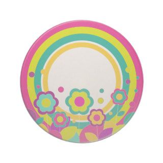 Rainbow Circle With Flowers Drink Coasters