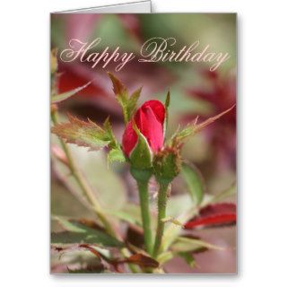 Red Rose Bud Happy Birthday Card
