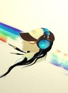 Rectangle Refrigerator Magnet   DJ Girl in Hat & Headphones w/ Rainbow Background  Other Products  