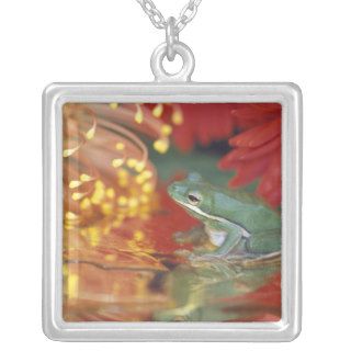 Frog and reflections among flowers. Credit as Custom Necklace