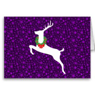 White Rein Deer With Christmas Wreath Greeting Card