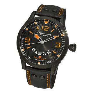 Stuhrling Original Men's Black/Orange Eagle Brigade Swiss Quartz Date Watch Stuhrling Original Men's Stuhrling Original Watches
