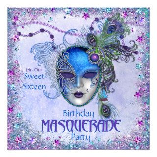 Sweet Sixteen Peacock Masquerade Party Custom Invitations