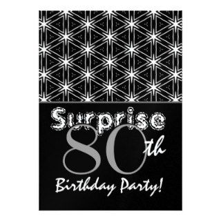SURPRISE 80th Birthday Black and White Stars Custom Invitations