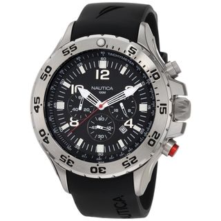 Nautica Men's Stainless Steel Black Dial Chrono Watch Nautica Men's Nautica Watches