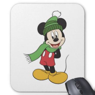 Mickey Mouse in winter clothes scarf knitted hat Mousepad