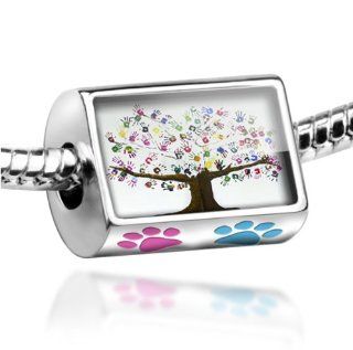 Neonblond Bead Dog/Cat Paw "Tree of Life Art, Children, Family, Love"   Fits Pandora charm Bracelet Jewelry