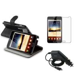 Black Leather Case/LCD Protector/Car Charger Set for Samsung Galaxy Note N7000 BasAcc Cases & Holders