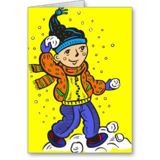 Boy Throwing Snowballs Card