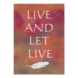 Live and Let Live White Feather Orange Sky Print