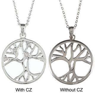 La Preciosa Sterling Silver Circle 'Tree of Life' Pendant La Preciosa Cubic Zirconia Necklaces