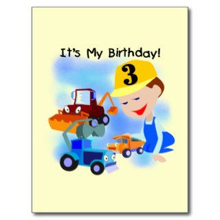 Kids Construction 3rd Birthday T shirts and Gifts Post Cards