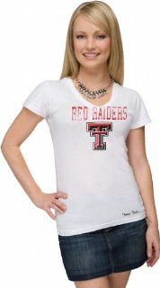 Texas Tech Red Raiders Women's White Clipper V neck T Shirt  Sports Fan T Shirts  Sports & Outdoors